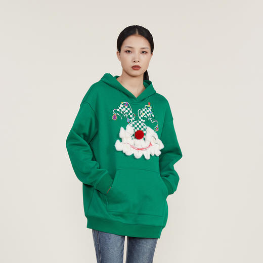 谜底2022冬新款时髦百搭宽松H型中长款卫衣女圣诞节绣花224MV1578 商品图1