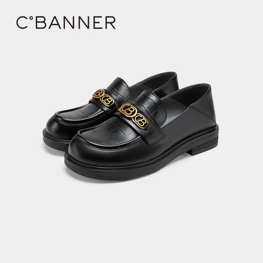 千百度女鞋春秋乐福鞋饰扣厚底皮鞋英伦风一脚蹬小皮鞋 A23166205 商品图4