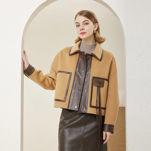 [MD902]斯尔丽瑟俪2022年冬上新拼接短款帅气大衣外套 商品图0