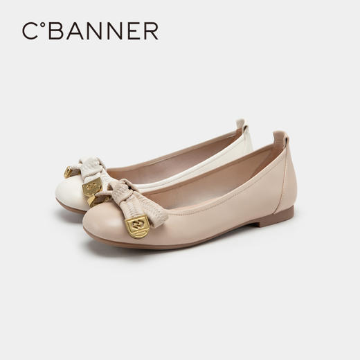 千百度女鞋春秋时装单鞋甜美蝴蝶结软底一脚蹬平跟舒适 A23138003 商品图4