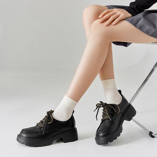 ZHR乐福鞋女2023春秋新款复古英伦风厚底小皮鞋百搭系带单鞋 商品图3