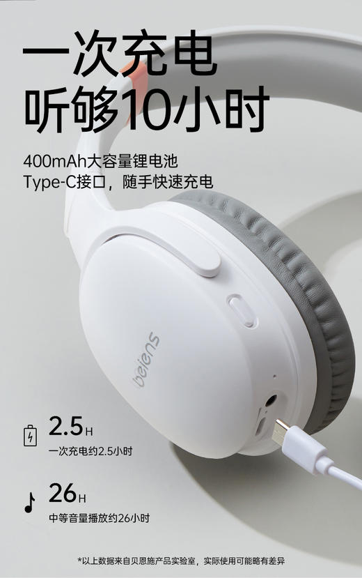 贝恩施儿童诵读耳返学生初中沉浸背书学习专用耳罩式耳机 商品图3