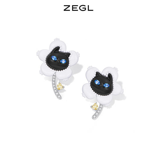 ZEGL设计师猫猫杂货铺系列花朵猫咪耳环 商品图0
