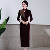 改良丝绒旗袍长款长袖喜婆婆婚敬酒服HYX7652 商品缩略图0