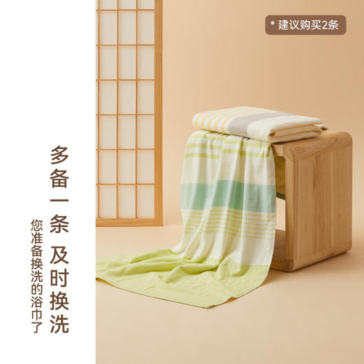 日本 HOYO厚祐 布艺横条浴巾 绿色/黄色 双生云织 商品图6