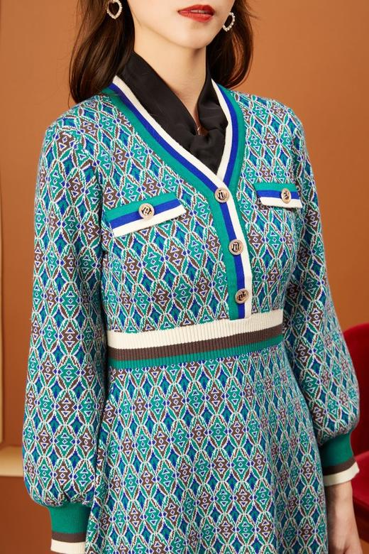 Le Malene 孔雀蓝针织V领连衣裙 10828 商品图2