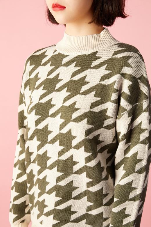 LNNNS 绿色千鸟格纹针织上衣 10754 商品图2