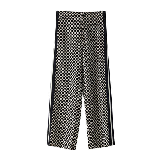 谜底2022冬季新款高腰棋盘格阔腿长裤时髦宽松直筒裤女224MK1564 商品图4