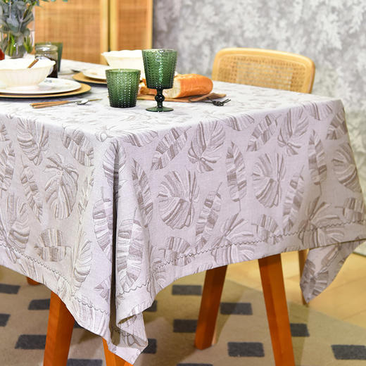 龟背竹系列长方形桌布浮雕印花精致台布 商品图1