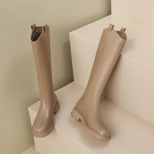 ZHR长筒靴女2022年冬季新款百搭显瘦加绒不过膝靴圆头厚底骑士靴 商品图8