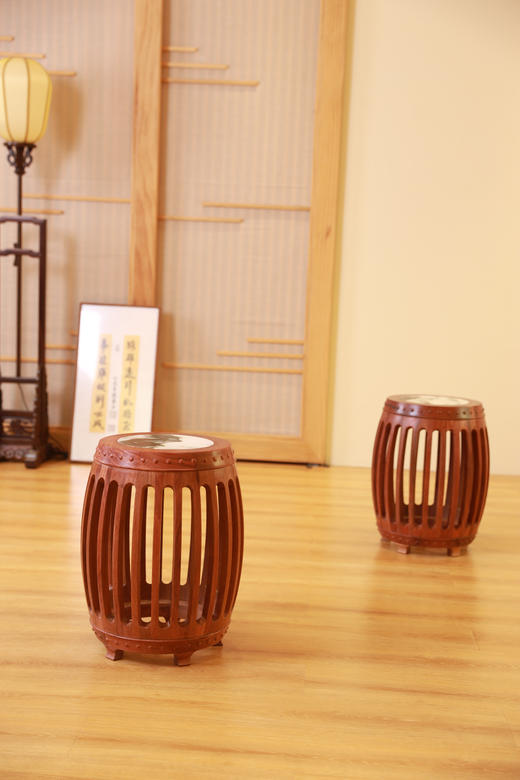 红桥红  家具严选  缅甸花梨（大果紫檀）【48 石面 直棂式鼓凳】 商品图1