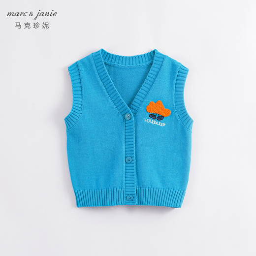 马克珍妮春装新款 男童V领绣花针织马甲 儿童背心230126 商品图3