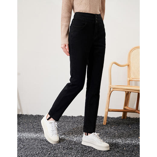 EITIE爱特爱高腰修身黑色简约保暖羽绒休闲裤通勤大方冬新款D2205005 商品图2