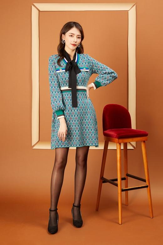 Le Malene 孔雀蓝针织V领连衣裙 10828 商品图0