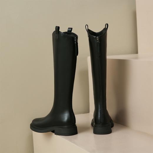 ZHR长筒靴女2022年冬季新款百搭显瘦加绒不过膝靴圆头厚底骑士靴 商品图4