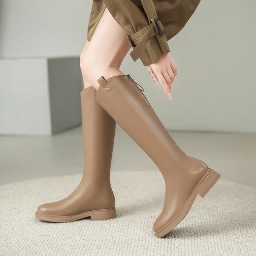 ZHR长筒靴女2022年冬季新款百搭显瘦加绒不过膝靴圆头厚底骑士靴 商品图5