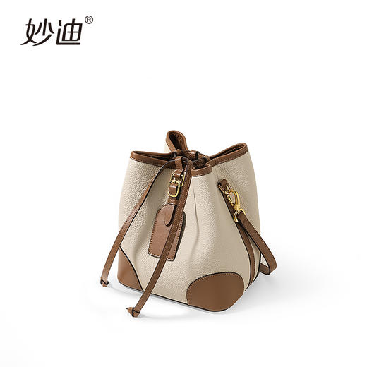 妙迪itamood真皮  软皮单肩斜挎包   包头层牛皮    抽绳水桶包女 商品图1
