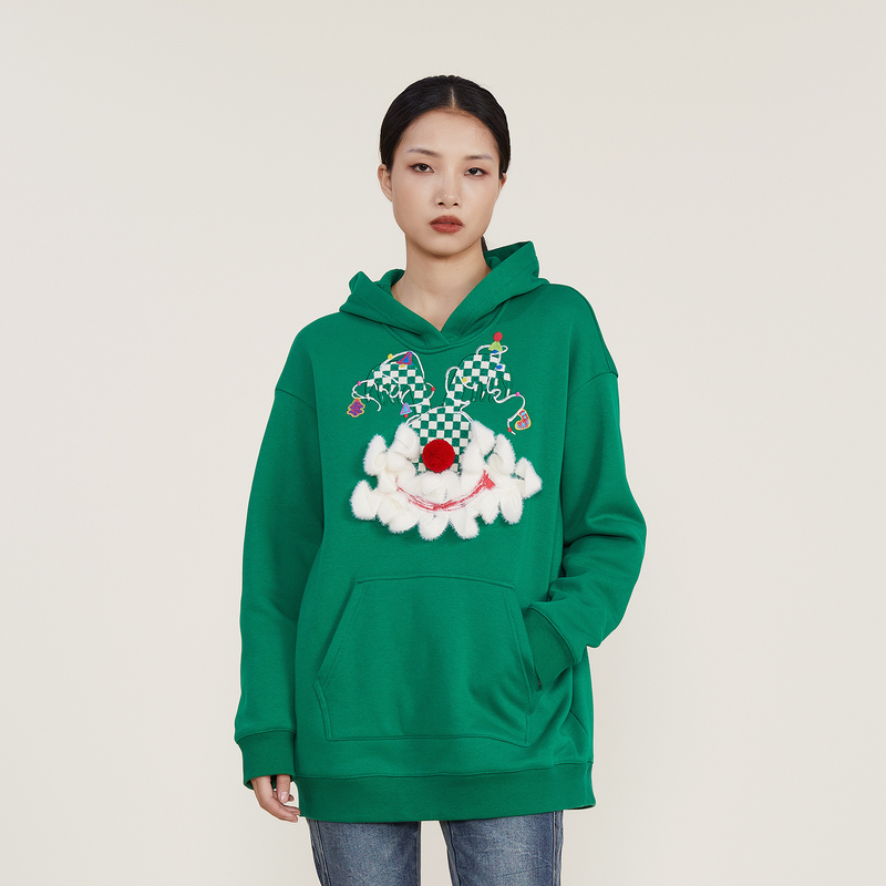 谜底2022冬新款时髦百搭宽松H型中长款卫衣女圣诞节绣花224MV1578