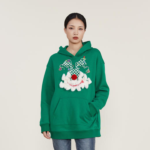 谜底2022冬新款时髦百搭宽松H型中长款卫衣女圣诞节绣花224MV1578 商品图0