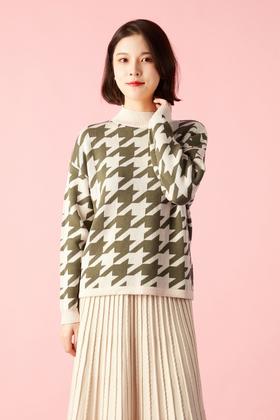 LNNNS 绿色千鸟格纹针织上衣 10754