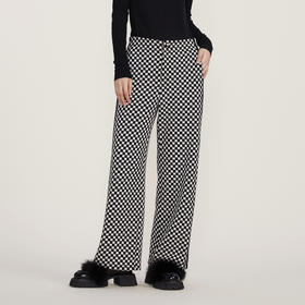 谜底2022冬季新款高腰棋盘格阔腿长裤时髦宽松直筒裤女224MK1564