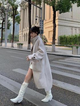 双面尼侧开叉廓形大衣