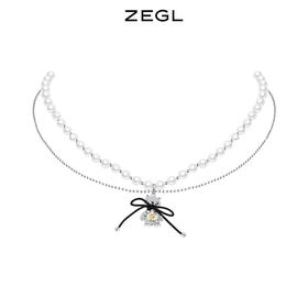 ZEGL设计师猫猫杂货铺系列猫咪蝴蝶结珍珠项链