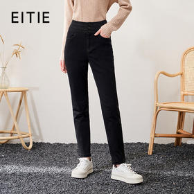 EITIE爱特爱高腰修身黑色简约保暖羽绒休闲裤通勤大方冬新款D2205005