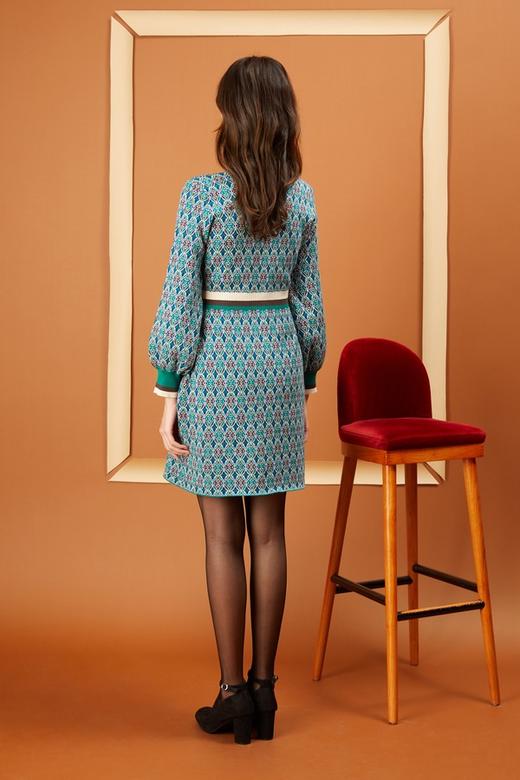 Le Malene 孔雀蓝针织V领连衣裙 10828 商品图1