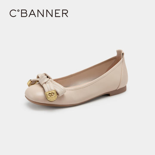 千百度女鞋春秋时装单鞋甜美蝴蝶结软底一脚蹬平跟舒适 A23138003 商品图0