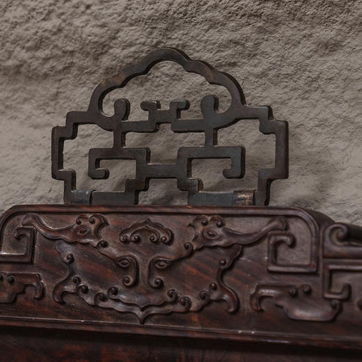 清 红木雕云纹框镶瘿木嵌云石天圆地方四条屏 商品图1