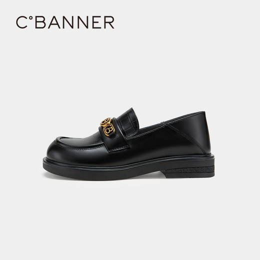 千百度女鞋春秋乐福鞋饰扣厚底皮鞋英伦风一脚蹬小皮鞋 A23166205 商品图2