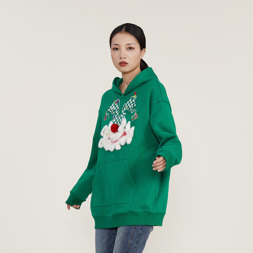 谜底2022冬新款时髦百搭宽松H型中长款卫衣女圣诞节绣花224MV1578 商品图3