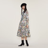 谜底2022冬季新款复古X型印花连衣裙系带蝴蝶结领长袖女224ML1672 商品缩略图1