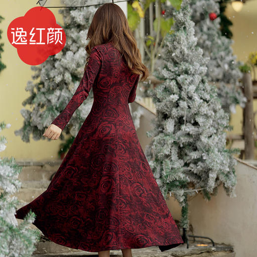 逸红颜 玫倾 2025春季新款针织旗袍改良中式优雅显瘦日常连衣裙女 商品图4
