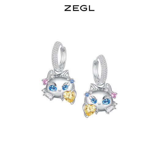 ZEGL设计师猫猫杂货铺系列猫咪彩钻耳环 商品图0