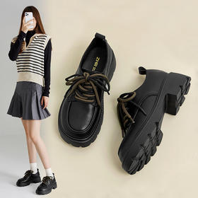 ZHR乐福鞋女2023春秋新款复古英伦风厚底小皮鞋百搭系带单鞋