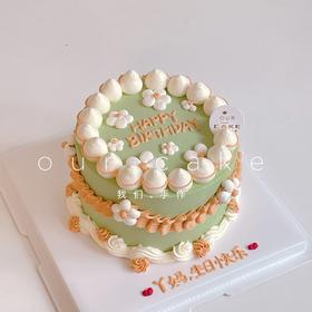 抹茶绿复古小花清新款 生日蛋糕-低糖处理无添加