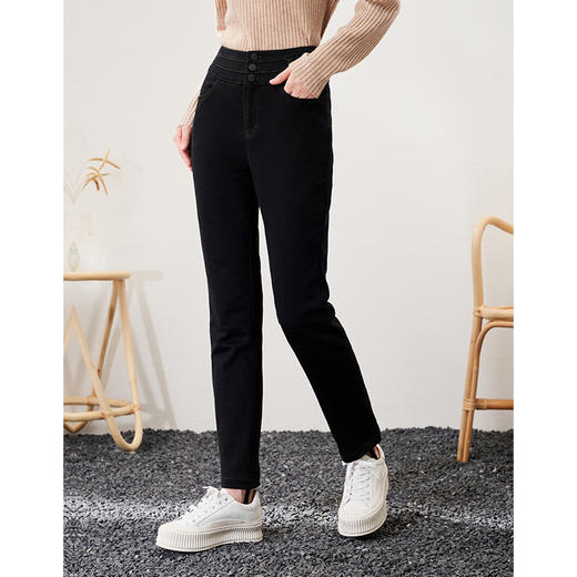 EITIE爱特爱高腰修身黑色简约保暖羽绒休闲裤通勤大方冬新款D2205005 商品图3