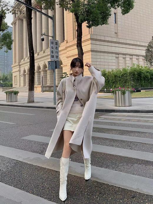 双面尼侧开叉廓形大衣 商品图1