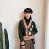法式山羊绒慵懒风 V领单排扣胸前立体手钩卡通图案撞色毛针织衫秋 商品缩略图1