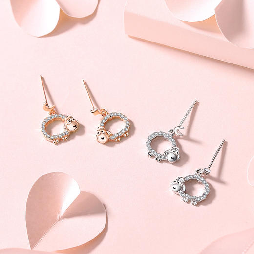 【小羊咩】镂空小羊纯银星月微镶耳钉【JHY-E000469B】 商品图1