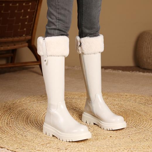 圆头粗跟纯色亮皮时装靴侧拉链金属装饰舒适百搭高筒靴JJ-172-A2211 商品图1