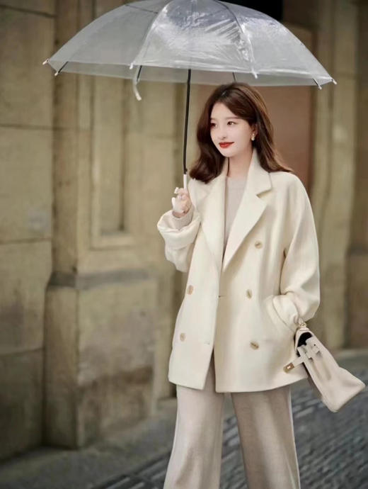 112-9代工渠道 101801短款 Rebus 绵羊毛羊绒混纺 双排扣短大衣 商品图10