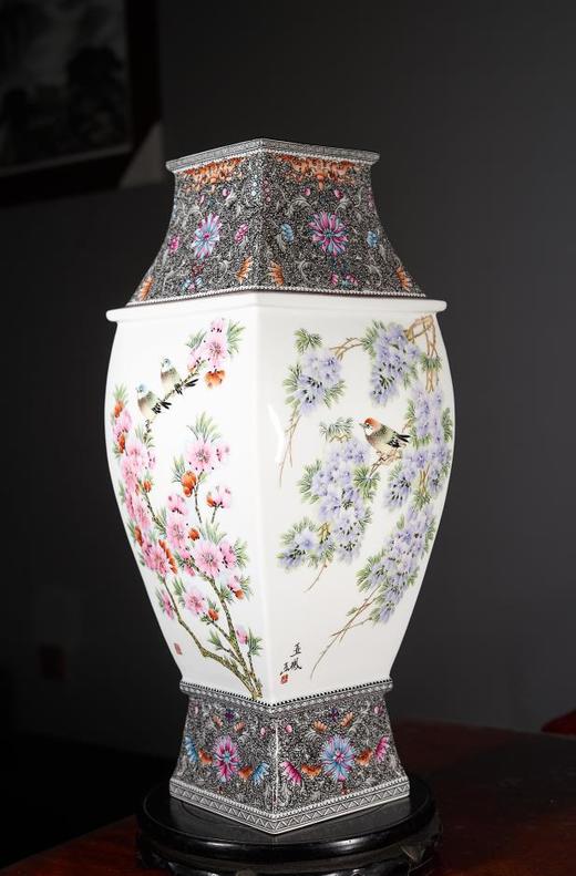 水点桃花水点紫藤四方瓶 商品图0