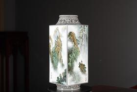 粉彩黄山四景四方镶器