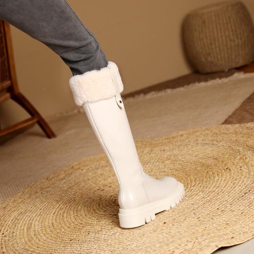 圆头粗跟纯色亮皮时装靴侧拉链金属装饰舒适百搭高筒靴JJ-172-A2211 商品图6