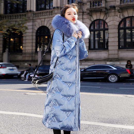 QYMXFYM8982-3 外套 女加厚大毛领中长款宽松亮面绒棉服连帽加厚棉袄批发招代理 商品图2