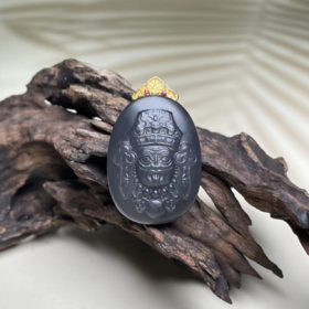 18K和田玉吊坠-烟紫拉吉拉姆40*26