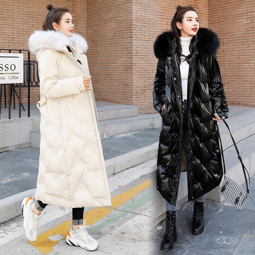 QYMXFYM8982-3 外套 女加厚大毛领中长款宽松亮面绒棉服连帽加厚棉袄批发招代理 商品图4